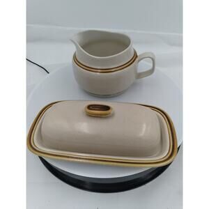 Vintage Woodberry Collection Stone Ware Butter Dish, Gravy Bowl
